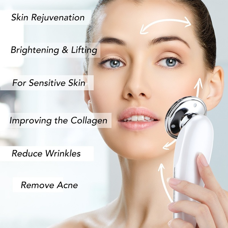 Rf &amp; Ems Lifting Beauty Led Gezicht Huid + 3 Kleuren Led Facial Neck Massager Photon Therapie Verwarming Rimpel Verwijderen