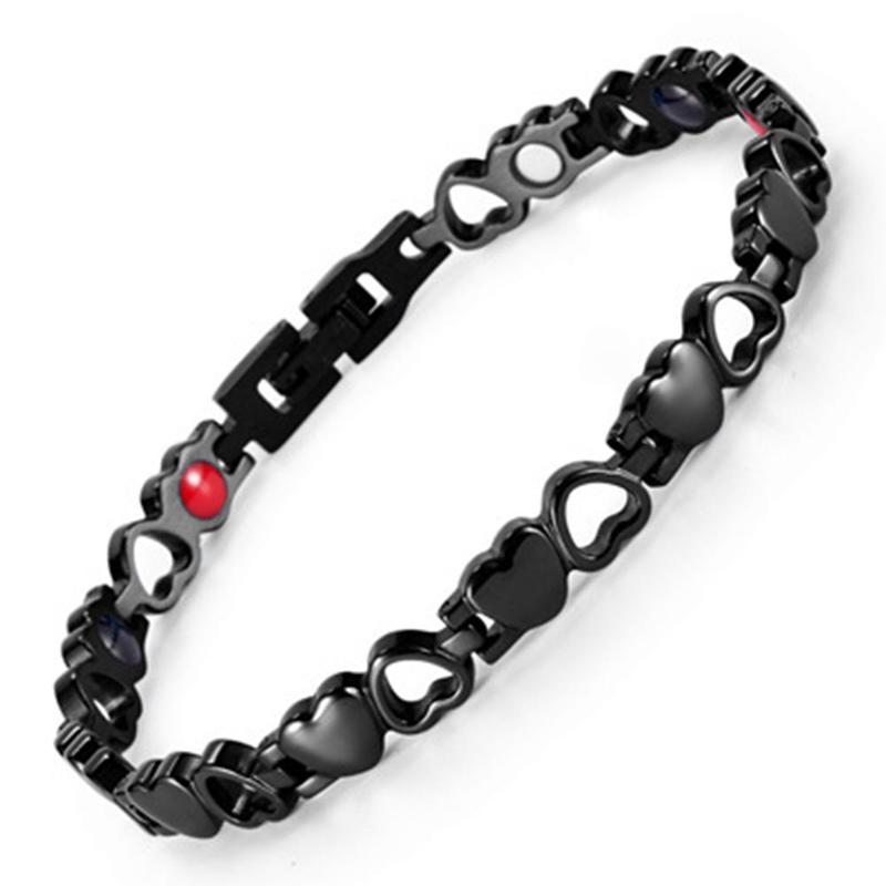 Pulsera magnética de acero y titanio con forma de corazón hueco para mujer de 20CM * 7MM, pulsera magnética moderna de acero inoxidable con forma de corazón