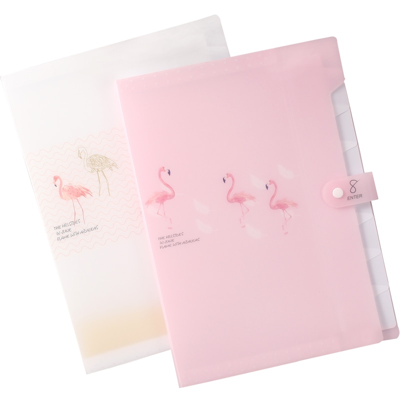 A4 pink flamingo 8 grid document bag file folder expanding cute portable organ bag organizer paper holder office school supplies