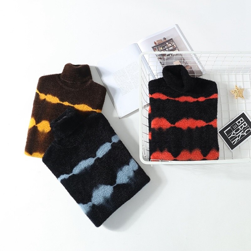 Polokragar herrtröja vinter oversized hög krage herrtröjor koreanska tjocka varma stickade polotröjor herr