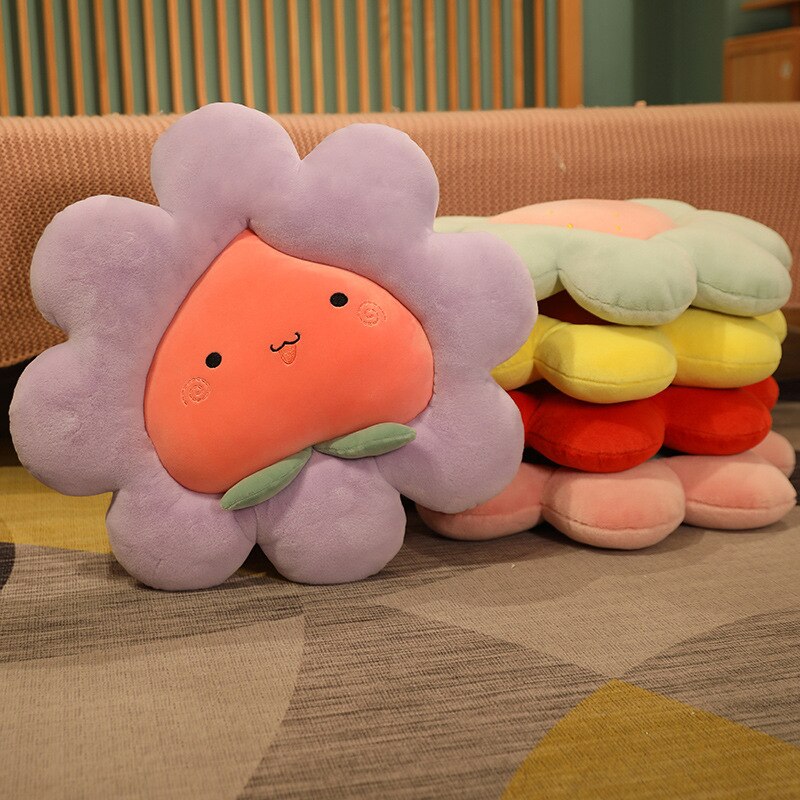 Flower Plush Cushions Strawberry Peach Pineapple Cactus Carrot Plushie Pillows Fruit Decor for Living Room Bedroom Tatami Floor