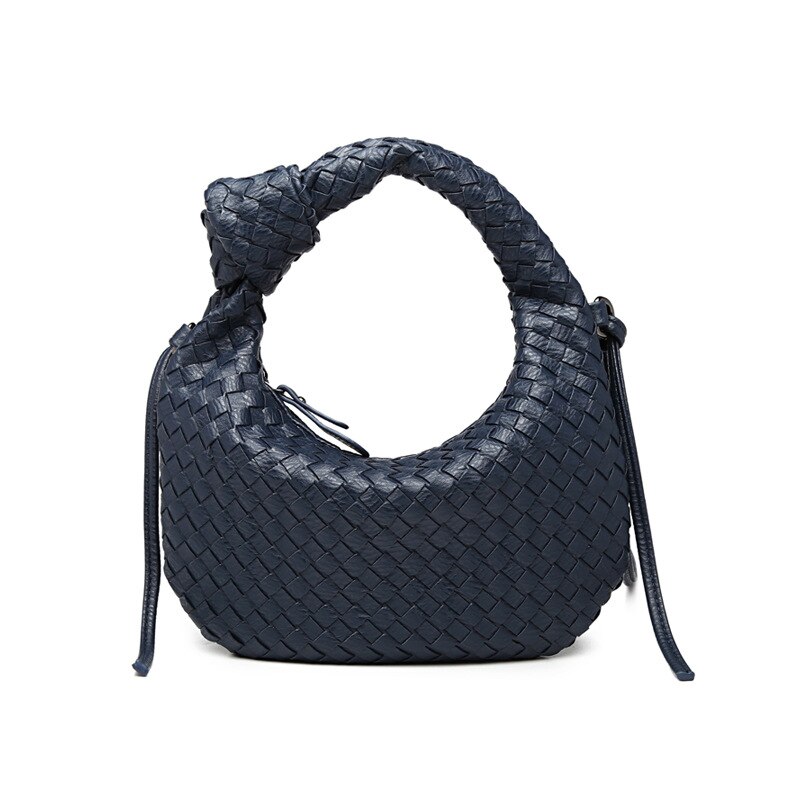 Handarbeit Gewebt Handtasche Luxus Woven Leder Gedruckt Schulter Tasche Luxus Dame Crossbody Hobo Geldbörse: Blue / 27X2X23cm