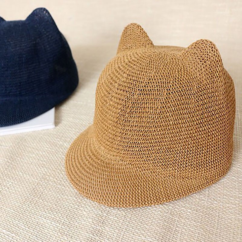 Søde baby hat med ører sommer halm mesh baby pige dreng hat børn snapback baseball cap børn strand sol hat