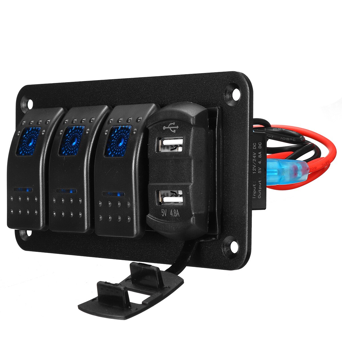 4 Gang LED Rocker Switch Panel Digital Voltmeter Dual USB Port 12V / 24V Outlet Combination Waterproof Car Marine Boat
