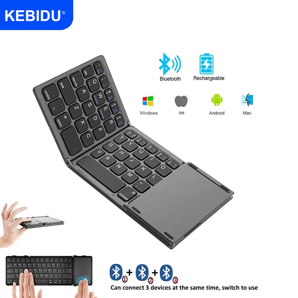 Mini Keyboard Wireless Folding Keyboard Bluetooth Foldable Keyboard With Touchpad for Windows Android iPad Phone Rechargeable