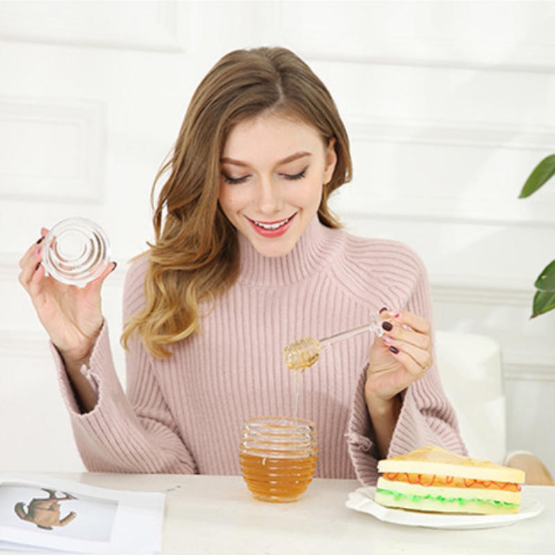 Honey Jar With Dipper And Lid Glass Beehive Honey Pot For Home Kitchen, 9 Ounce, Clear Household Storage Box