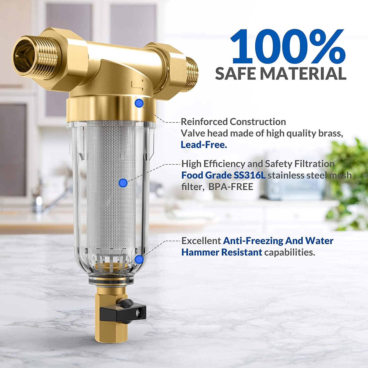 40 mikron gjenbrukbart hele huset spindown pre sediment vannfilter vann forfilter system messing filter bpa gratis størrelse 1 " to 3/4 "