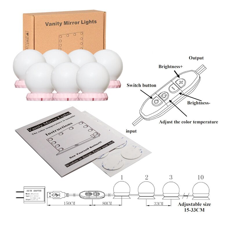 Led meikkipeilin polttimot valo led valo 10 polttimo 12v himmennettävä painosäädin diy lipaston valaistus peilipöytään