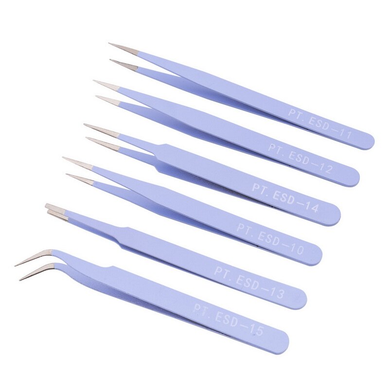 6 pcs Anti-Static Stainless Steel Tweezer Set Maintenance Repair Tool Kit Anti Static Model Making Tool Hand Tool Set: C