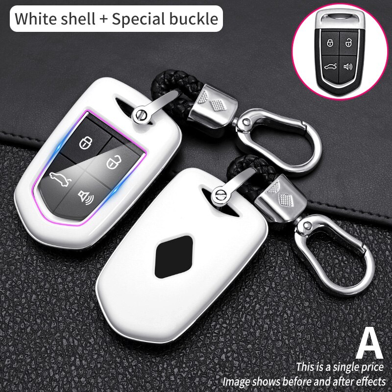 Autosleutelhoes met koolstofvezelpatroon voor borgward  bx5 bx7 slimme afstandsbediening, sleutelbeschermer, autoaccessoires, sleutelhanger: Wit