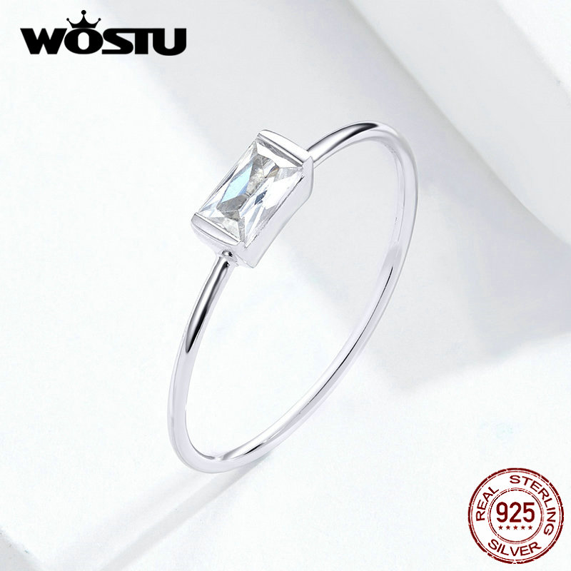 WOSTU Real 925 Sterling Silver Baguette Zircon Wedding Rings Finger For Women Lover Ring Silver 925 Jewelry CQR565