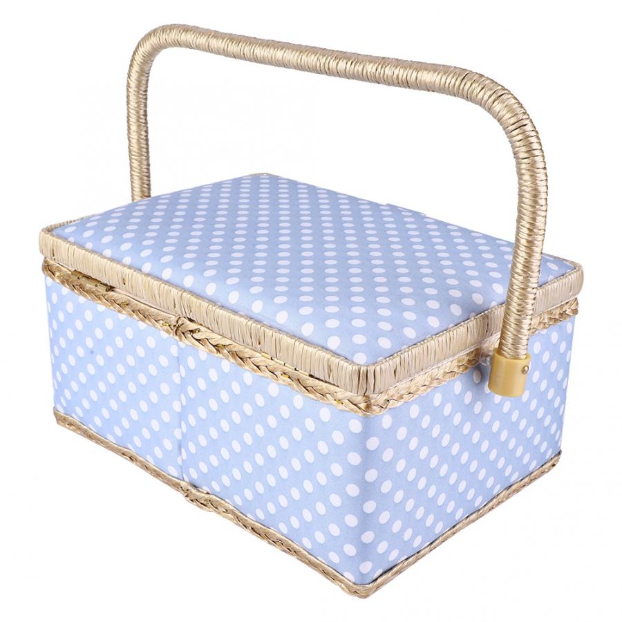 Sy korg bomull hantverk förvaringslåda korg nål tråd korg polka dot bomull tyg hantverk förvaringslåda sy tillbehör