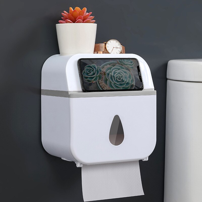 BAISPO Punch Free Waterproof Tissue Box Double Layer Storage Box Portable Toilet Paper Holder Bathroom Accessories Sets: Gray