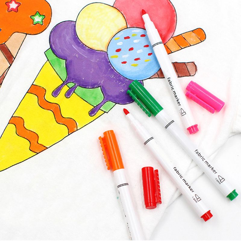 8Pcs Clothes Textile Markers Fabric Paint Pens DIY Crafts T-shirt Pigment Paint