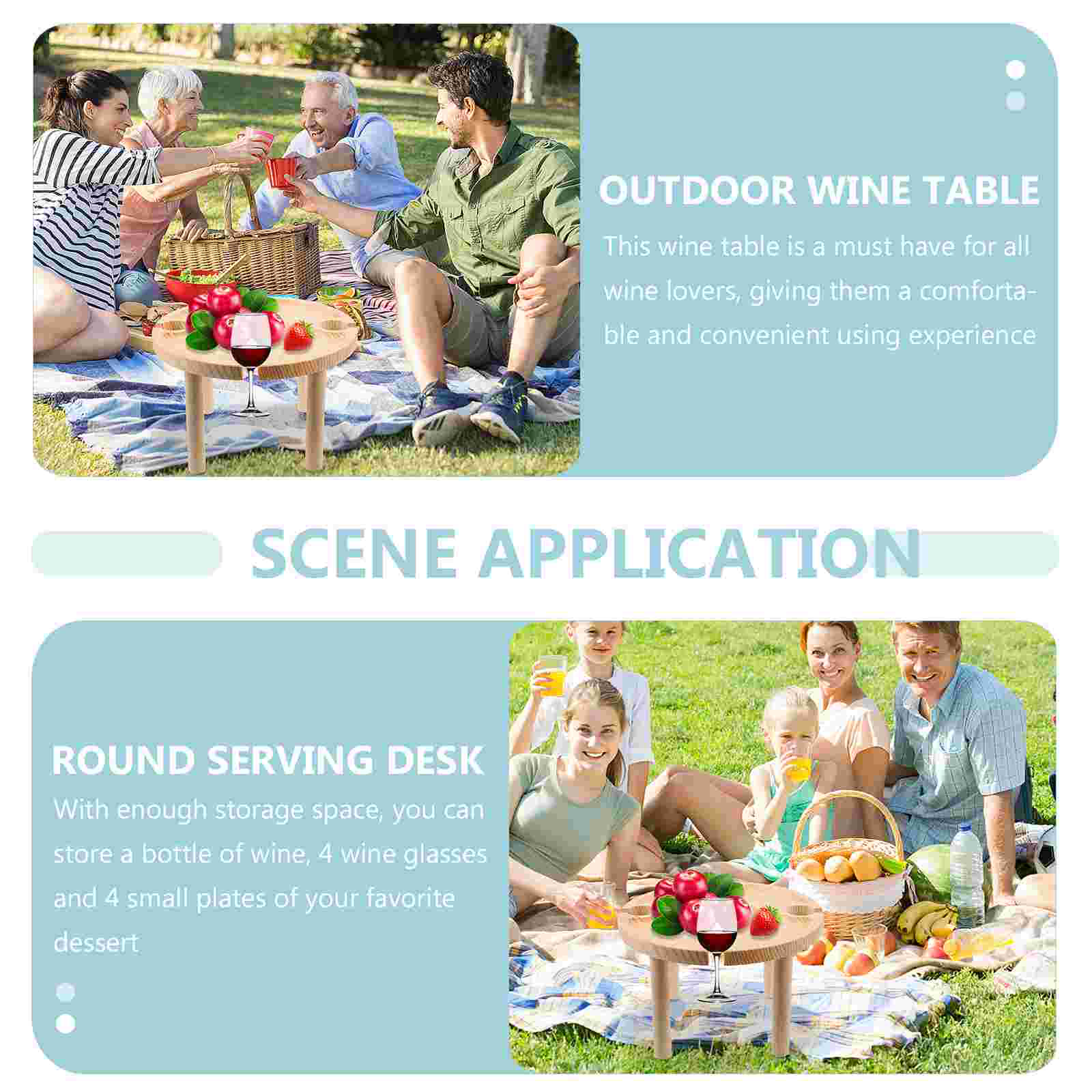 1Pc Outdoor Round Table Wood Glasses Storage Table Food Serving Desk