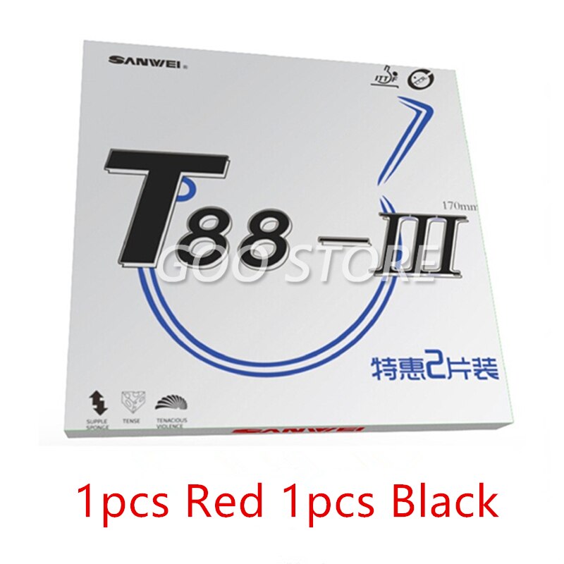 SANWEI T88 III (T88-3) de tenis de mesa (medio pegajoso loop) con esponja granos en inyección de Ping Pong de goma: 1pcs Red 1pcs Black