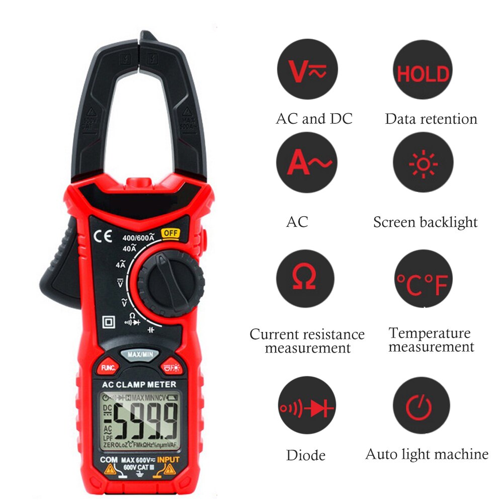 FNIRSI DMC-100 Digitale Stroomtang, 9999 Tellingen TRMS-Multimeter, 600A Curverecorder, Oplaadbare Ampèremeter Met Opbergtas, NCV, AC/DC-Spanning, Stroom, Continuïteit