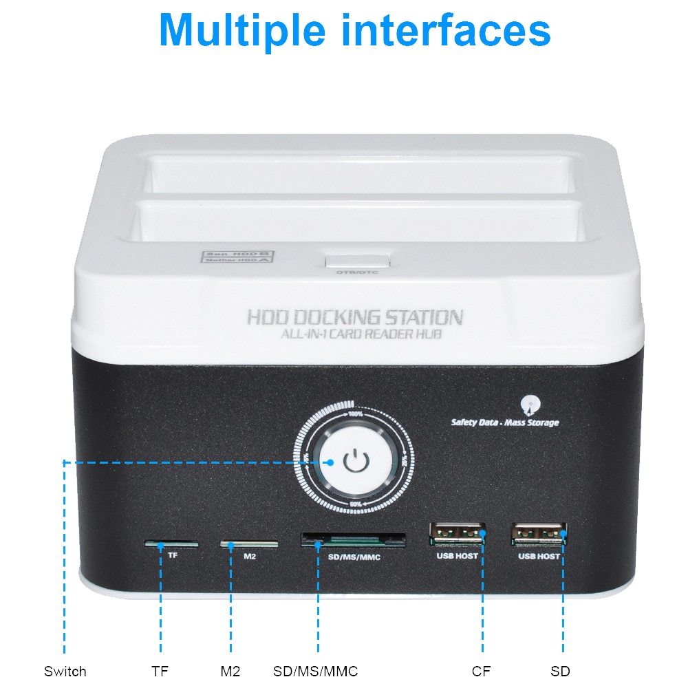 Usb 3.0 to sata hårddiskfodral dual bay extern hdd dockningsstation för 2.5 3.5 hdd/ssd  m2 tf sd kortplats hårddisk