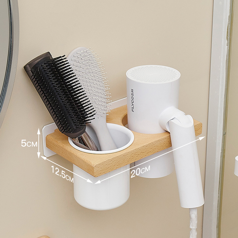 Bathroom Wall Mount Hair Dryer Holder Hair Care & Styling Tool Organizer, Farmhouse Wooden Beauty Hair Appliance Holder: WHITE