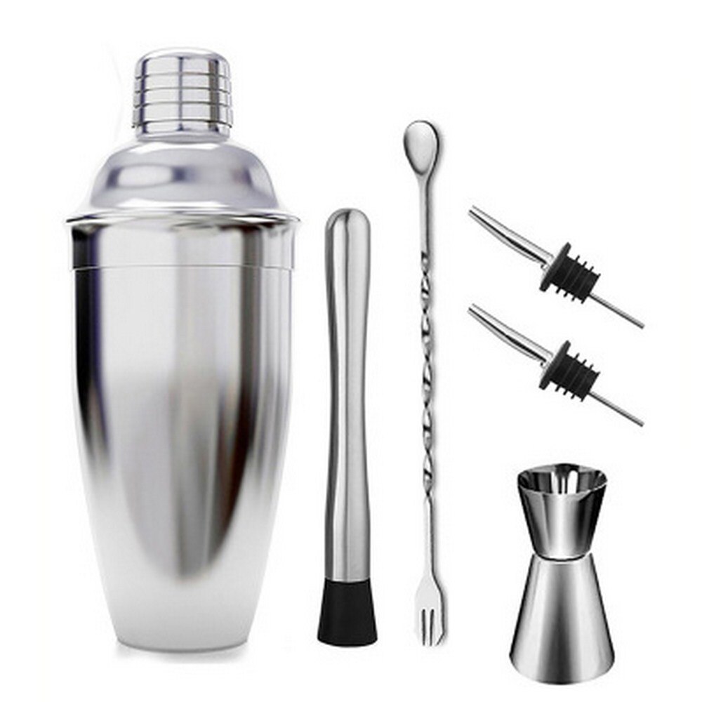 550ml 750ml Stainless Steel Cocktail Shaker Mixer Wine Martini Boston Shaker Kit Bar Party Drink Bartender Picks Tools Set: 750ml 6Pcs Set
