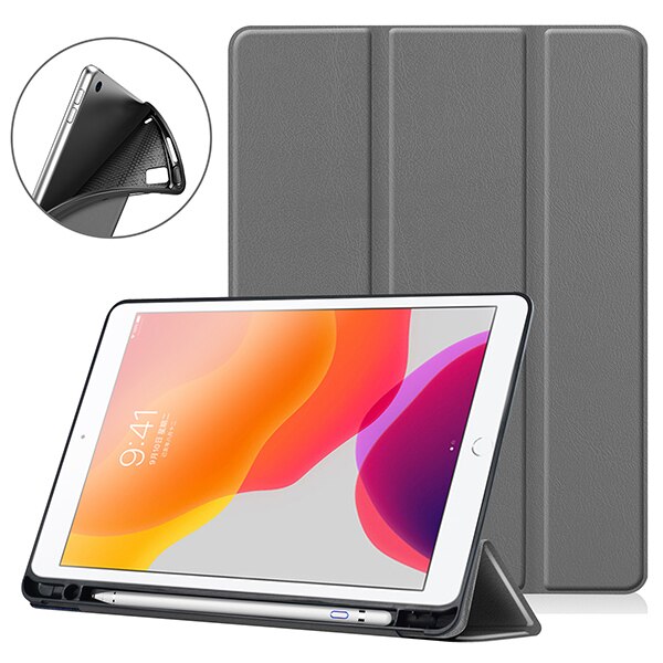 Funda de tableta para ipad 10,2 , funda de folio para Apple ipad 7 7th 10,2 "A2200 A2198 A2197, funda protectora con portalápices: 19IPAD 102  KSTBC GY