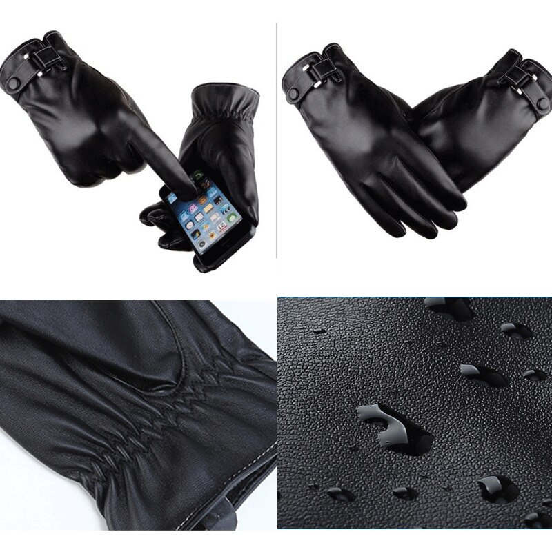 Waterproof Mens Leather Gloves Touch Screen Thermal Lined Driving Warm Gloves