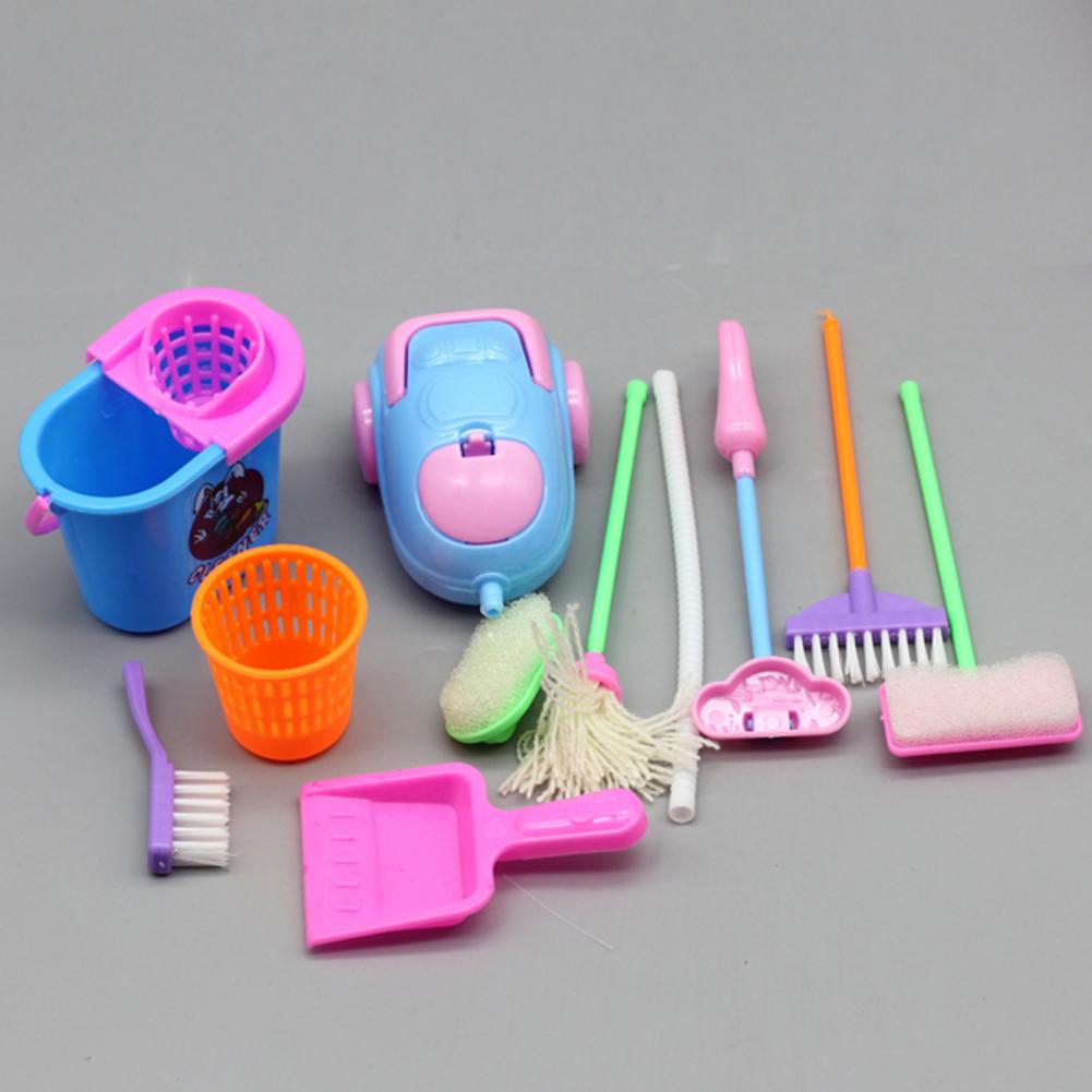 9 Stks/set Poppenhuis Speelgoed Educatief Mini Pretend Play Mop Bezem Speelgoed Cute Kids Schoonmaken Meubilair Gereedschap Kit Huis Schoon Kids speelgoed