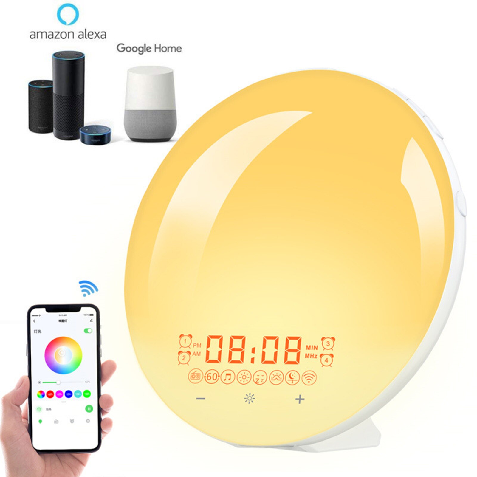 Wake Up Light Zonsopgang Simulatie Snooze Wekker Voor Volwassenen Kinderen 4 Alarm Keer Opties/9 Ringtones En fm Radio