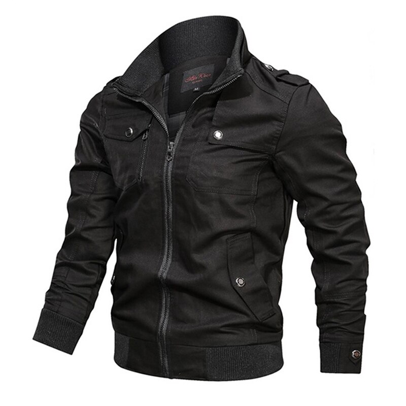 Chaqueta de béisbol coreana para hombre, abrigos ajustados, cazadora informal para hombre, prendas de vestir soporte de rompevientos con cuello: black / S