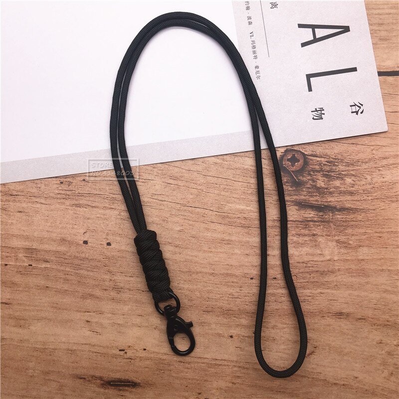 Outdoor Rock Climbing Metal Clip Parachute Cord Hanging Neck Rope Lanyard for Phone Camera USB Holder ID Card Badge Holder: Black