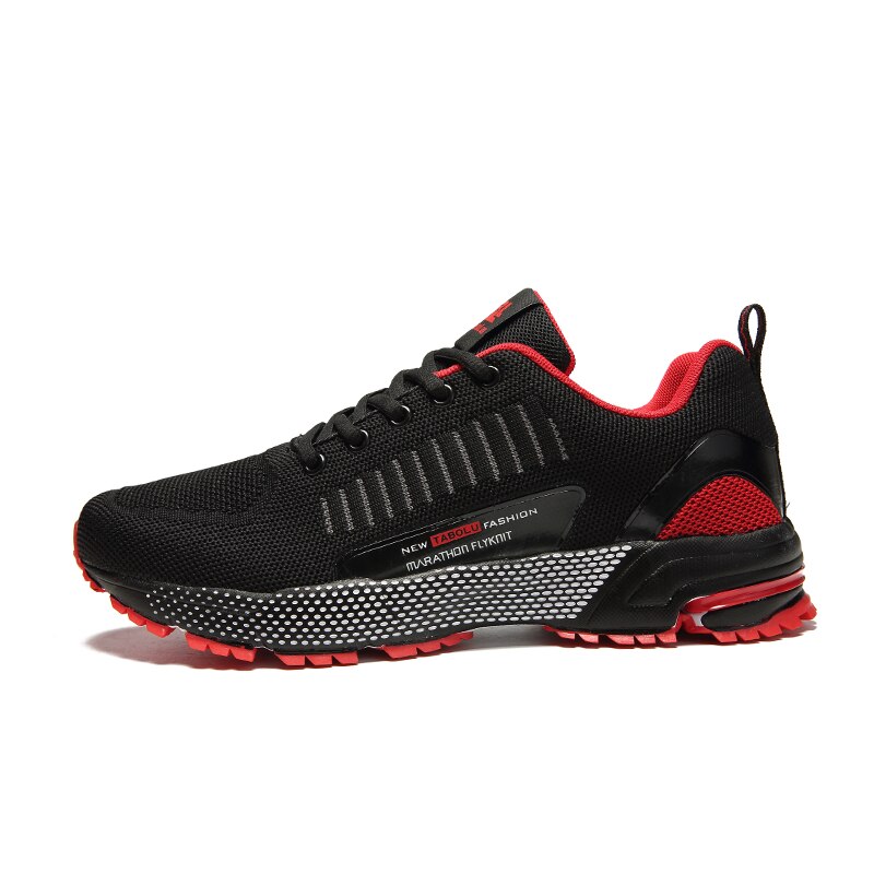 Zapatos de Golf transpirables para hombre, zapatillas de deporte masculinas para deportes al aire libre, con agarre fuerte, de punto, con cordones, estilo informal, para adultos, novedad de: black red / 43