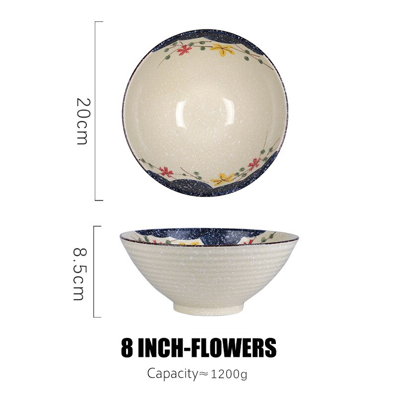 2 Stuks 8 Inch Chinese Stijl Kom Onderglazuur Keramiek Soepkom Hittebestendige Kom Voor Salade Noedels Soep Voor thuis: Flowers