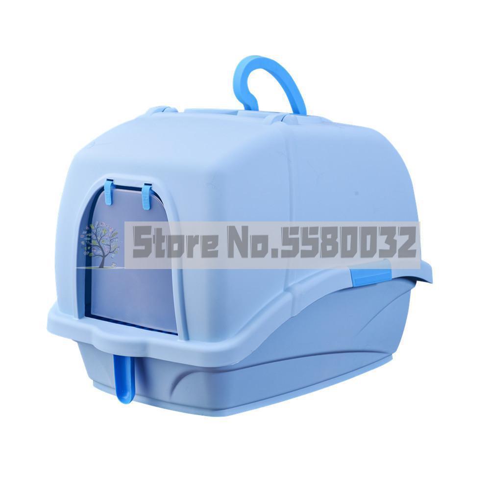 Portable large litter box hooded large space toilet with handle and bucket easy to clean, deodorant and spill-proof: 2