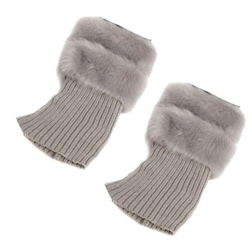 Europeus e Americanos moda Meias Mulheres Inverno Quente Faux Fur Crochet Malha Polainas Bota Socks Toppers Punhos Novo: Light Gray