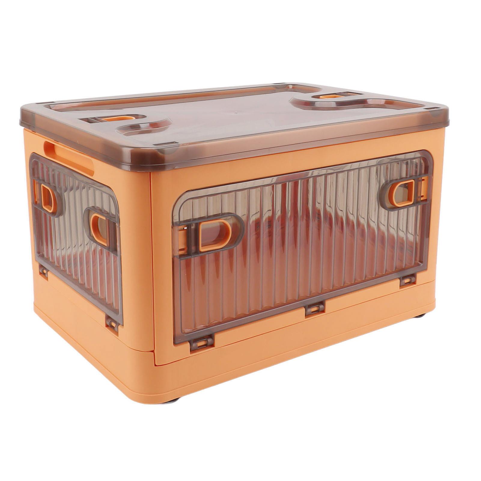 Foldable Stackable Plastic Storage Bin with Wheels & 5-Sided Access - Versatile Storage Solution for laundry Rooms: Orange