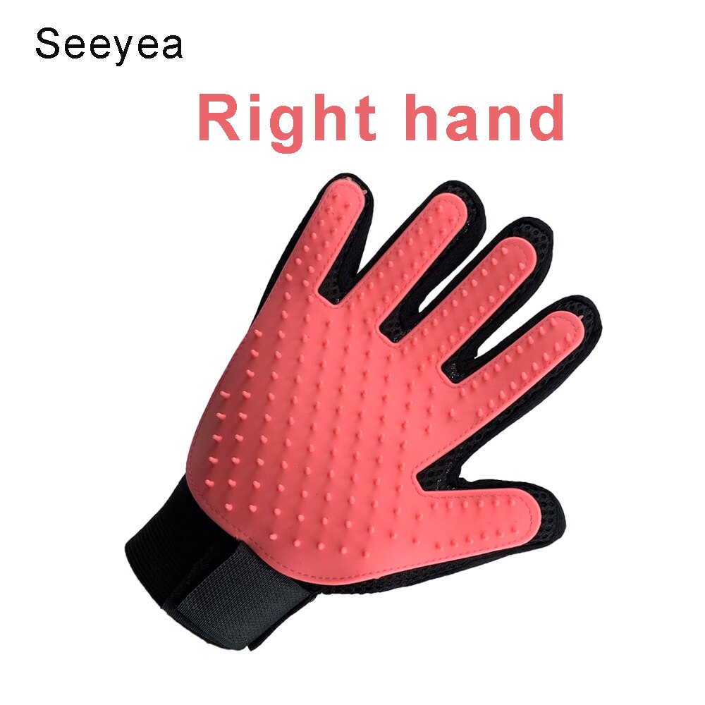 Seeyea-guante de aseo para mascotas, cepillo de silicona para quitar el pelo de gatos, peines de limpieza, guantes de masaje para el cuidado de gatos: Ri-Pink-Hair Hand