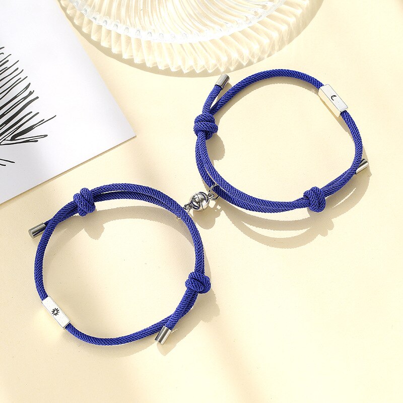 2 teile/satz Sonne Mond Paar Armbänder verrotten Schnur Freundschaft Schmuck Magnetische Glocken Perlen Einstellbare Seil Armbinde Handgemachten Schmuck