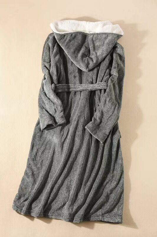 Gray Men's Sleep Robes Plus Size Polar Fleece Sleepcoat For Men Long Sleeve Thick Winter Night-robe