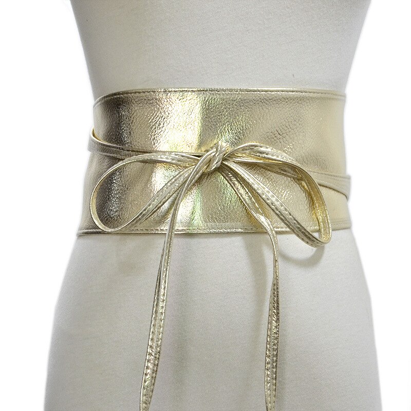 Ceinture à cravate large pour femmes, en Pu, avec nœud à la , noire, 10cm, rouge, robe, nouvelle ,: Or