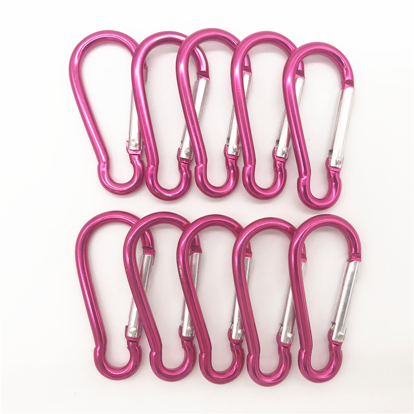 10Pcs M6 Kleur Karabijnhaken Aluminium Carabiner Spring Snap Clip Haken Sleutelhanger Klimmen Karabijnhaak Voor Sleutels Camping Gereedschap: 10pcs Rose Red
