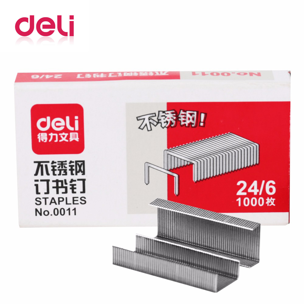 Deli staples 1000 pcs/box 24/6 7*3.7*1.5cm office Staples for Stapler Paper Binding Stationary Stainless steel stapler school