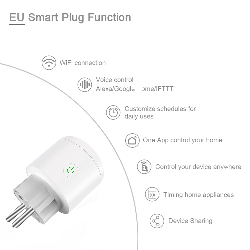 Smart Plug - WiFi Voice Control - EU/US/UK Plug Options - 2200W - Timing Socket