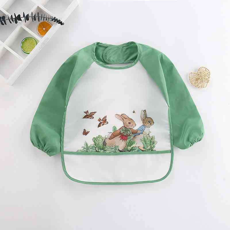 Cute Cartoon Baby Bibs Waterproof Infant Eating Bib with Pocket Children Drawing Long Sleeve Apron Kids Burp Cloth Baby Stuff: 0-2Y green 8