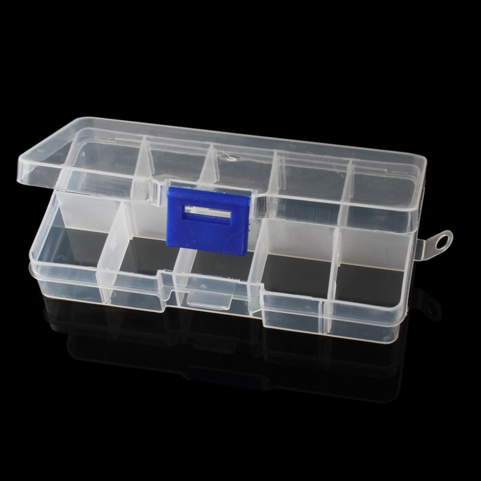 Organizador pequeño de 10 compartimentos de almacenamiento estuche para joyería de plástico transparente con divisores ajustables para pendientes artesanales, cuentas de fusibles para uñas