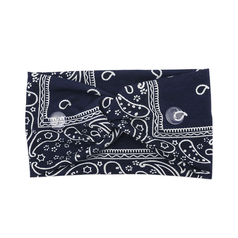 Unisex Paisley Print Stretch Knop Brede Hoofdband Anti-Leash Masker Haarband Zweet Absorberende Huidvriendelijke Yoga Workout zweetband: Navy Blue