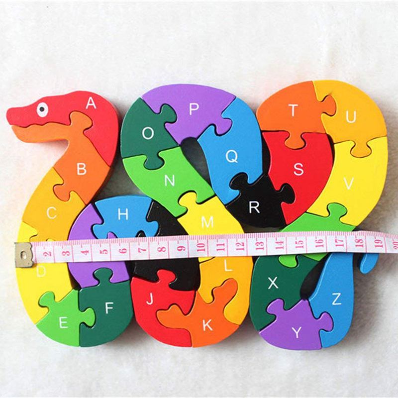 Alphabet Puzzle 3D Wood Child Educational Games Animals Snake Toy