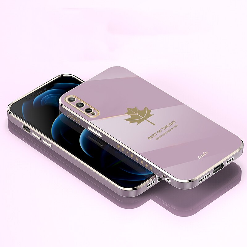 Square Maple Leaf Plating Silicone Case on For Huawei Y8P Enjoy 10S Coque Ultra-thin Soft Back Cover