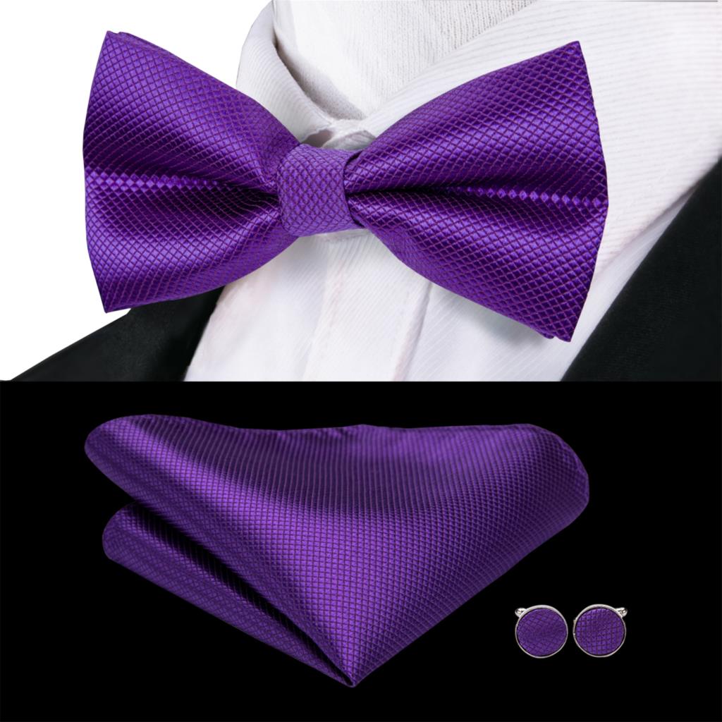 Gravata borboleta de nó masculino, Conjunto Hanky Cuffs, Pré-amarrado, Roxo, Lilás, Lavanda, Pansy, Violeta, Seda, Casamento, Negócios: Fúcsia