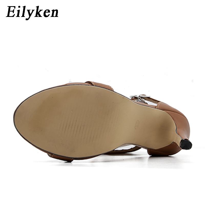 Eilyken Neue Gladiator Frauen Sandalen gucken Zehe hoch Fersen Schwarz Geschmack Dünne ferse Schuhe Braun Schwarz Pumpen Sandalen