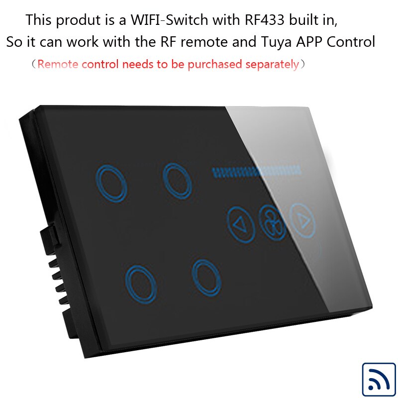 Aseer uk smart switch 4 gang wifi switch med wifi loft fan switch, trådløs fjernbetjening switch ,ac110-240v fungerer med alexa, google: Sort farve
